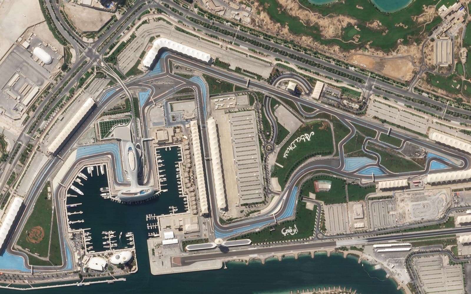 Satellite view of Yas Marina Circuit in Abu Dhabi