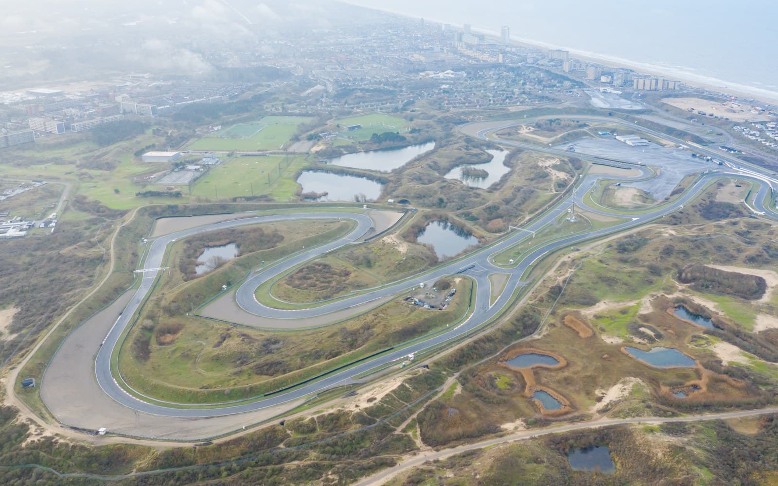 Aerial view of Circuit Zandvoort in the coastal dunes of the Netherlands